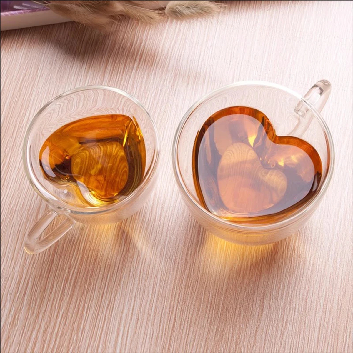 Double-Wall Heart Glass Cup with Handle, 180 or 240 ml