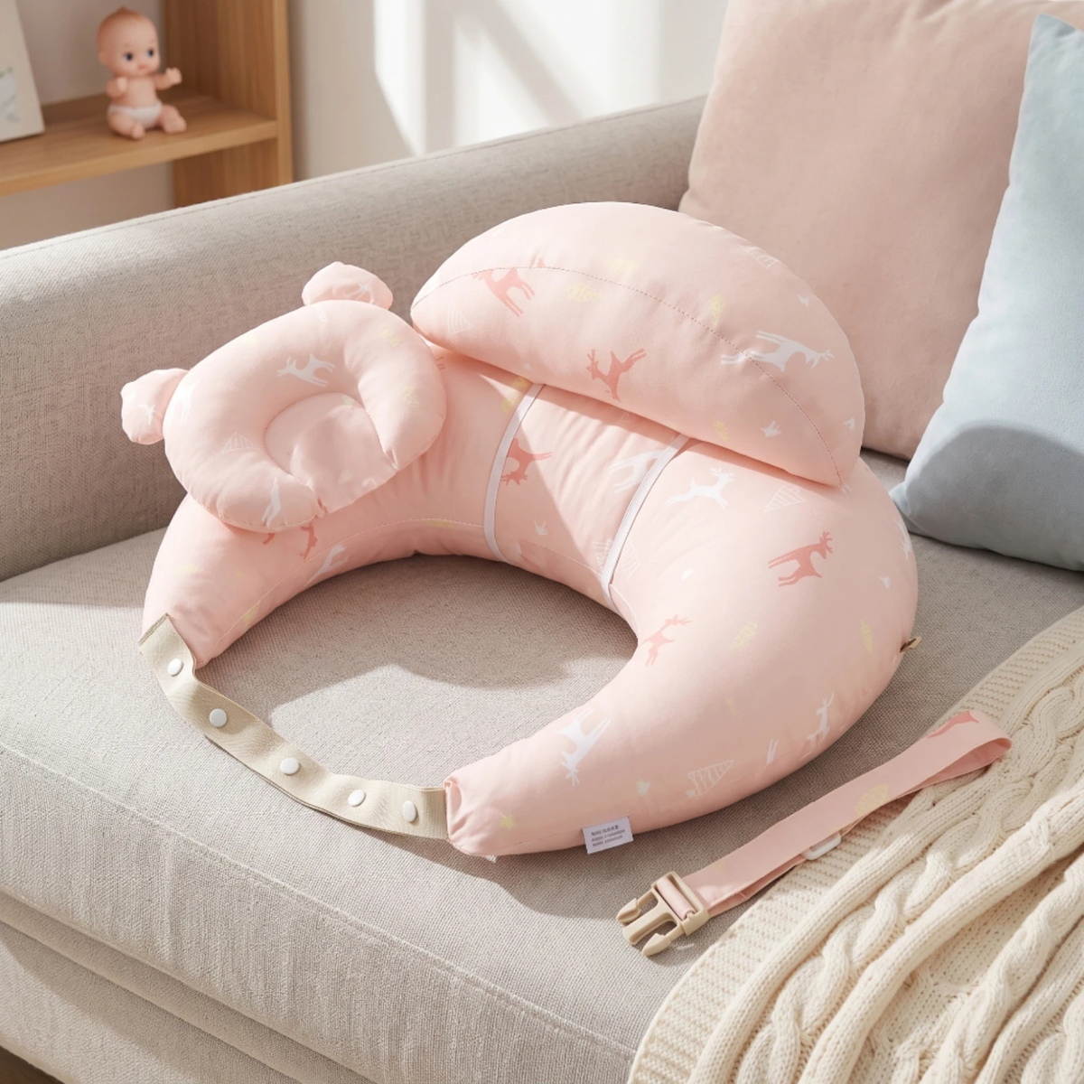 Adjustable Wraparound Nursing Pillow Set with Printed Cover