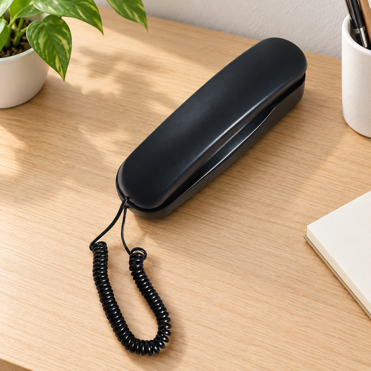 Compact Corded Landline Phone with Handset Keypad and Redial