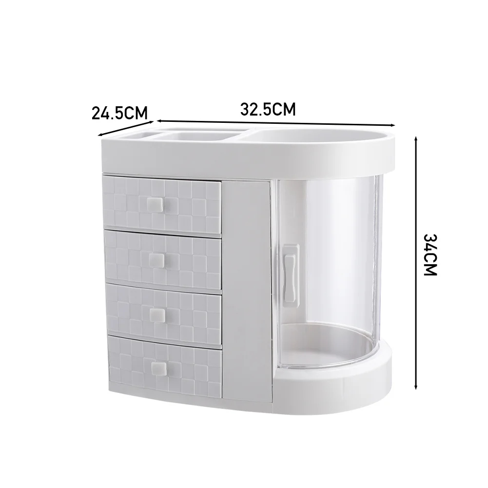Rotating Makeup Organizer with Drawers 4-Tier White 32.5cm