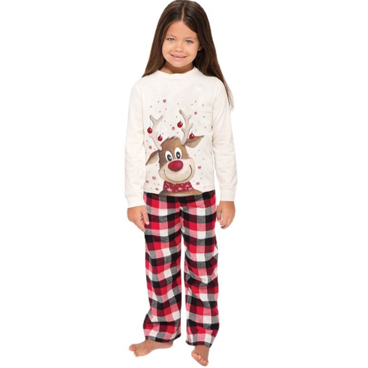Matching Reindeer Family Christmas Pajama Set, Red Plaid