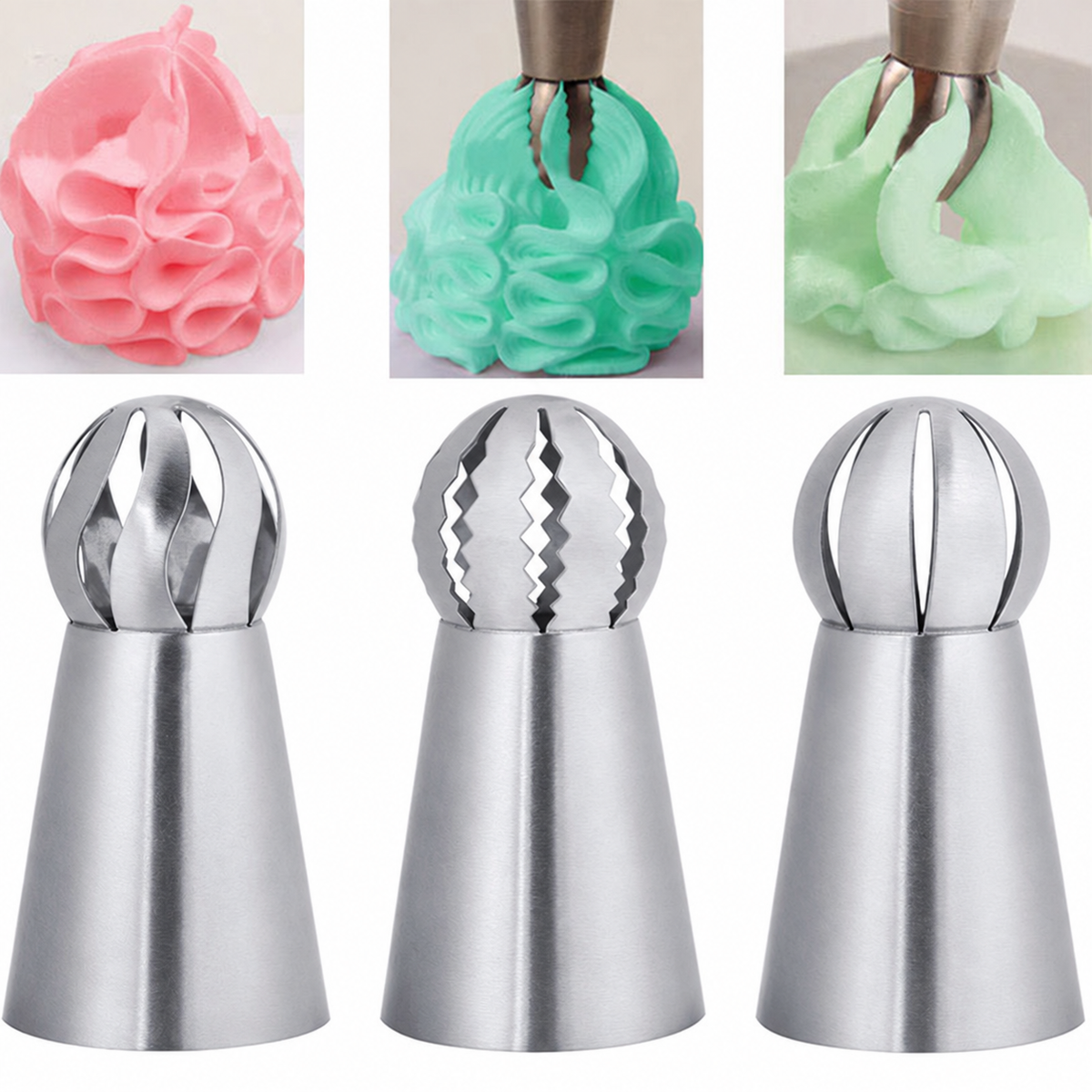 Spherical Flower Piping Tips, 8-Piece Stainless Steel Set