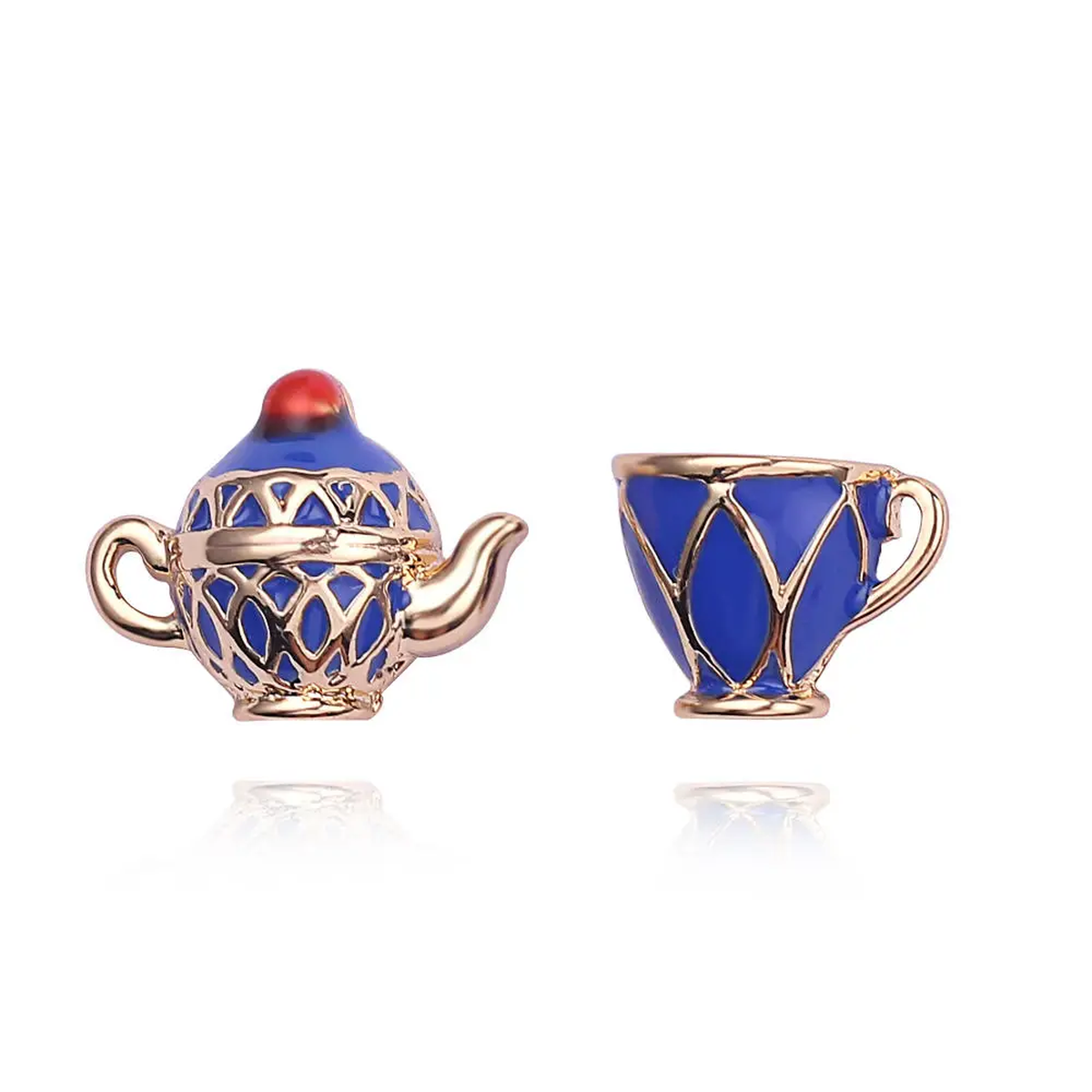 Enamel Tea-Themed Charm Necklaces and Teapot Stud Earrings