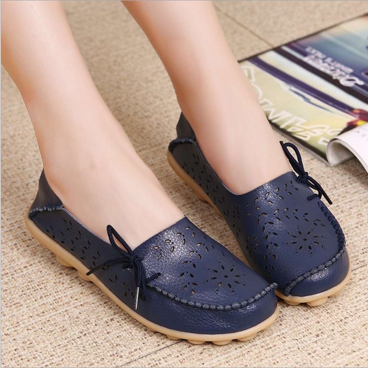Women's Perforated Lace-Up Casual Shoes with Flat Sole