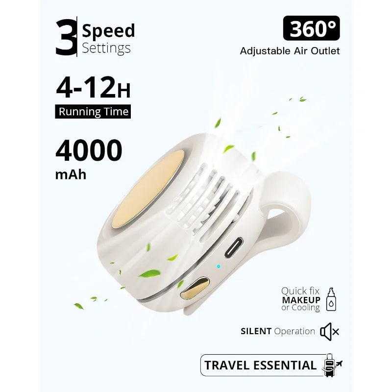 Bladeless Clip-On Portable Fan – 3-Speed USB Rechargeable