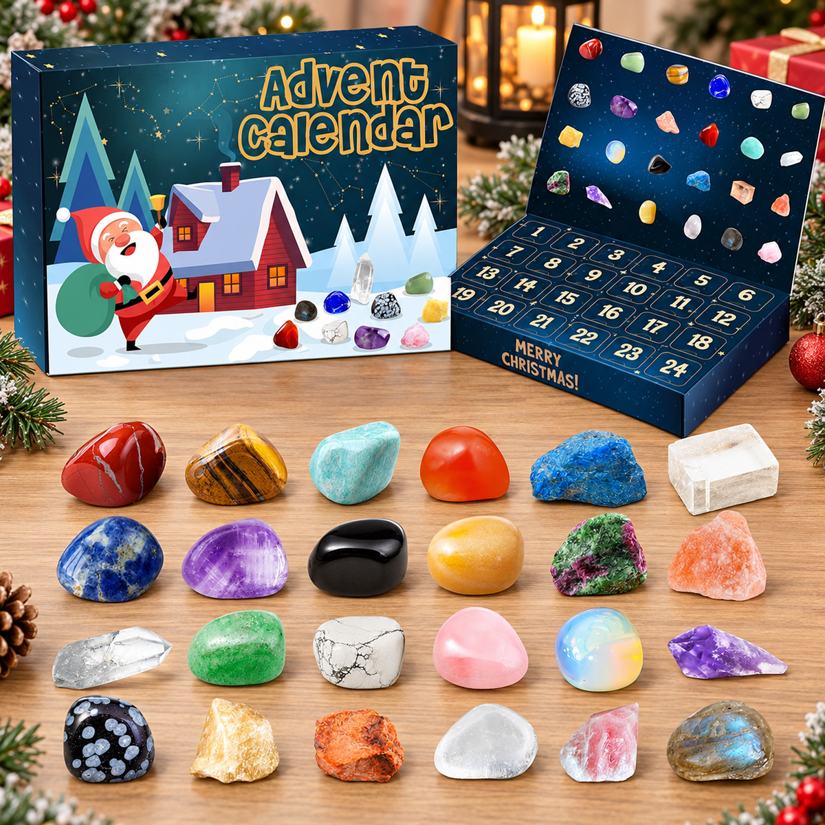 24-Day Christmas Advent Calendar with Resin Decorative Stones