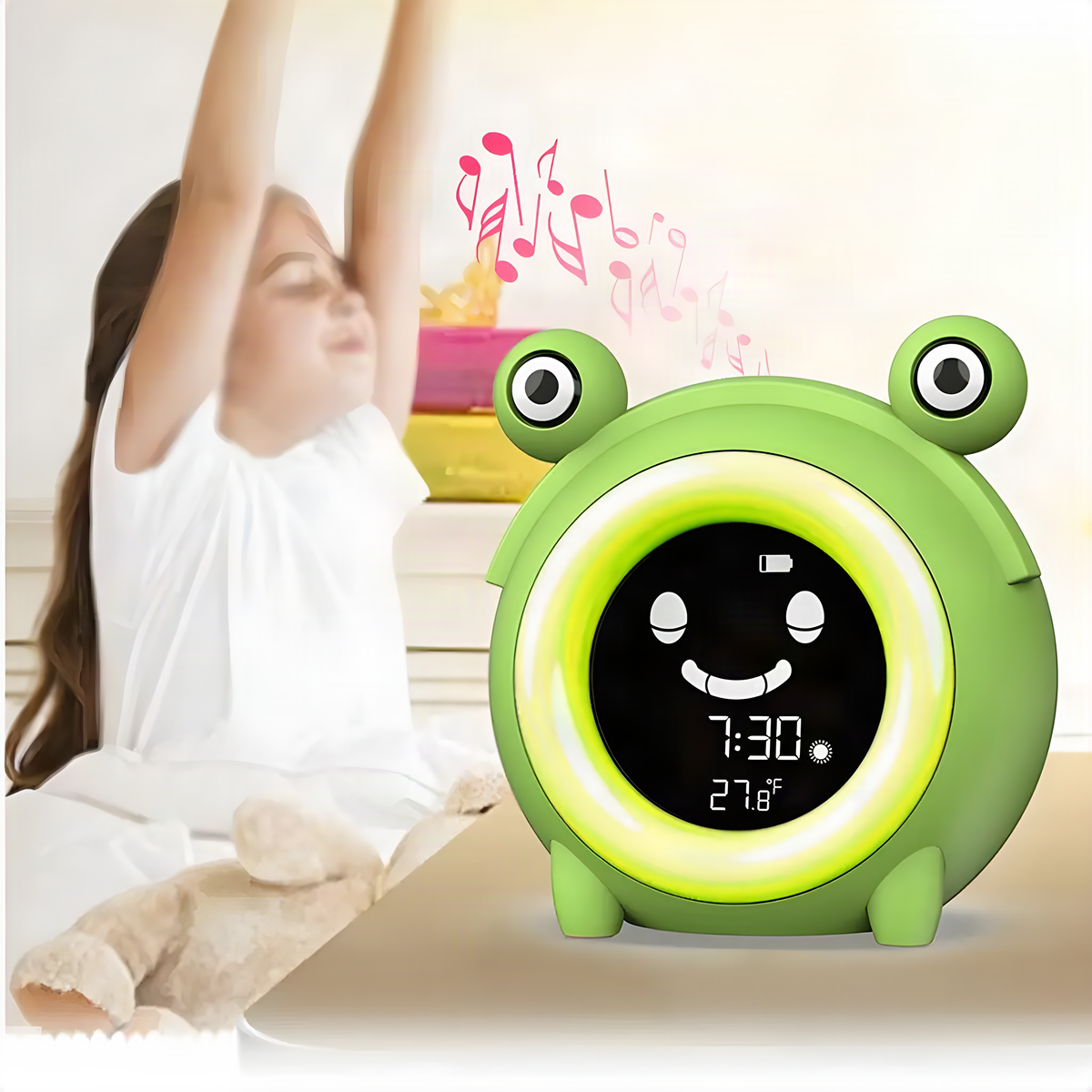 Frog Digital Alarm Clock with Color Light and Bedtime Cues