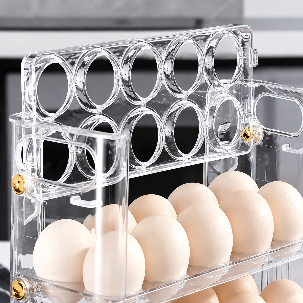 30-Egg Refrigerator Rack, Pivoting Trays and Date Slider
