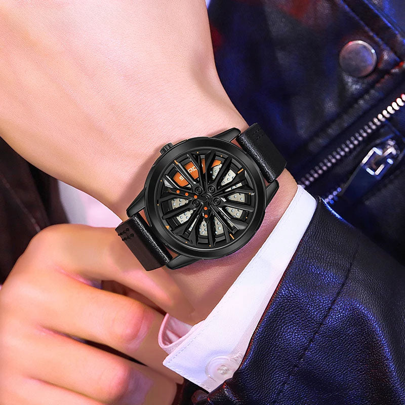 Car-Inspired Rim Watch with a 360-Degree Spinning Hub Design