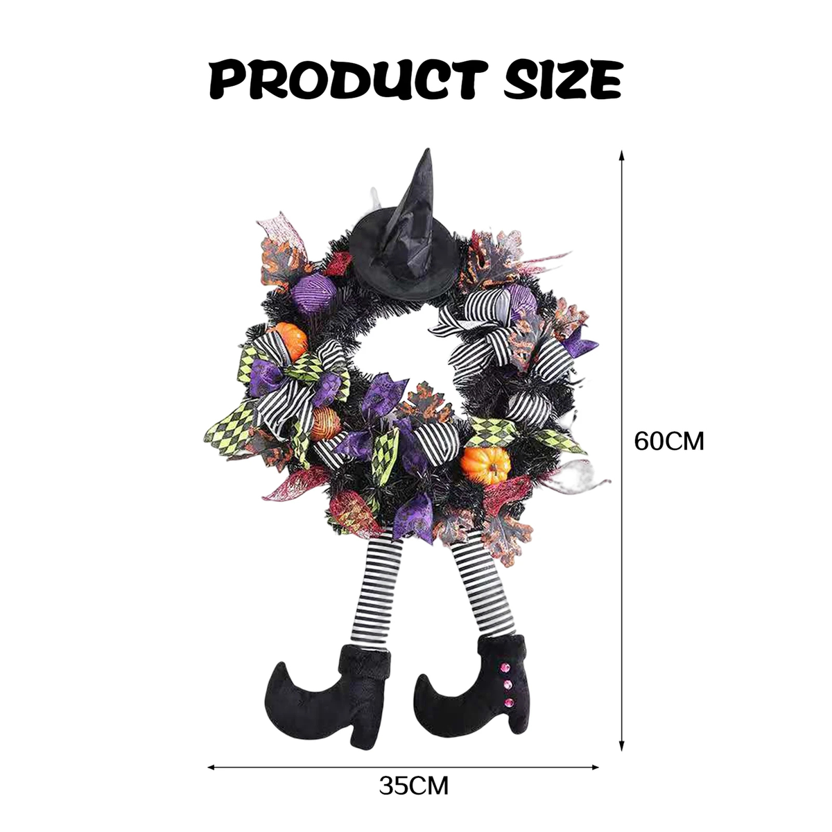 Halloween Witch Leg Wreath with Striped Legs and Curled Shoes