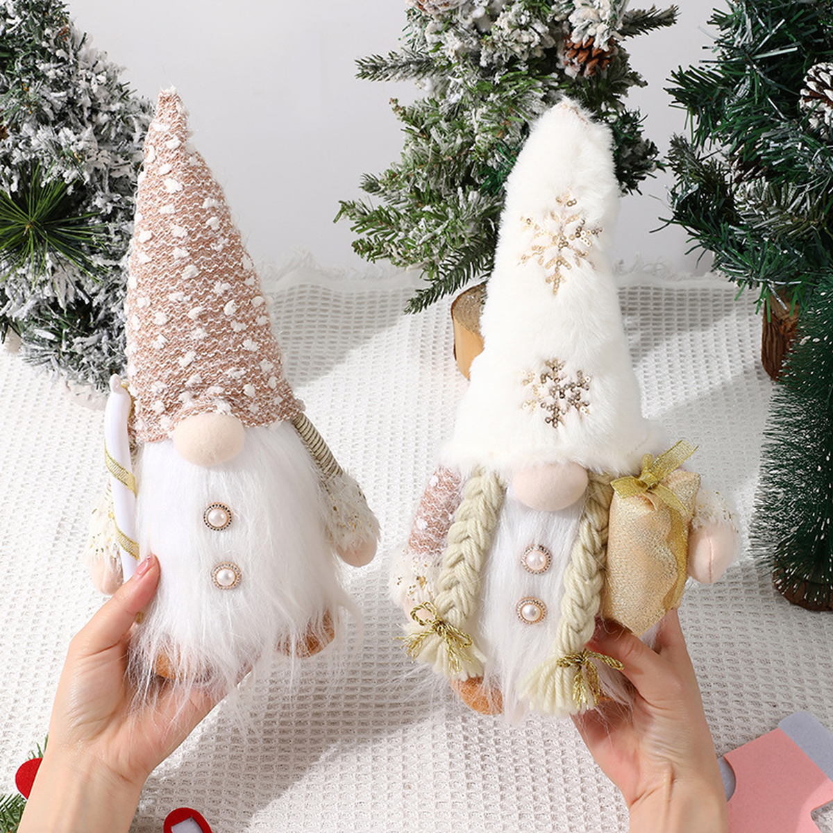 Light-Up Christmas Gnome with Faux-Fur Beard, Two Styles