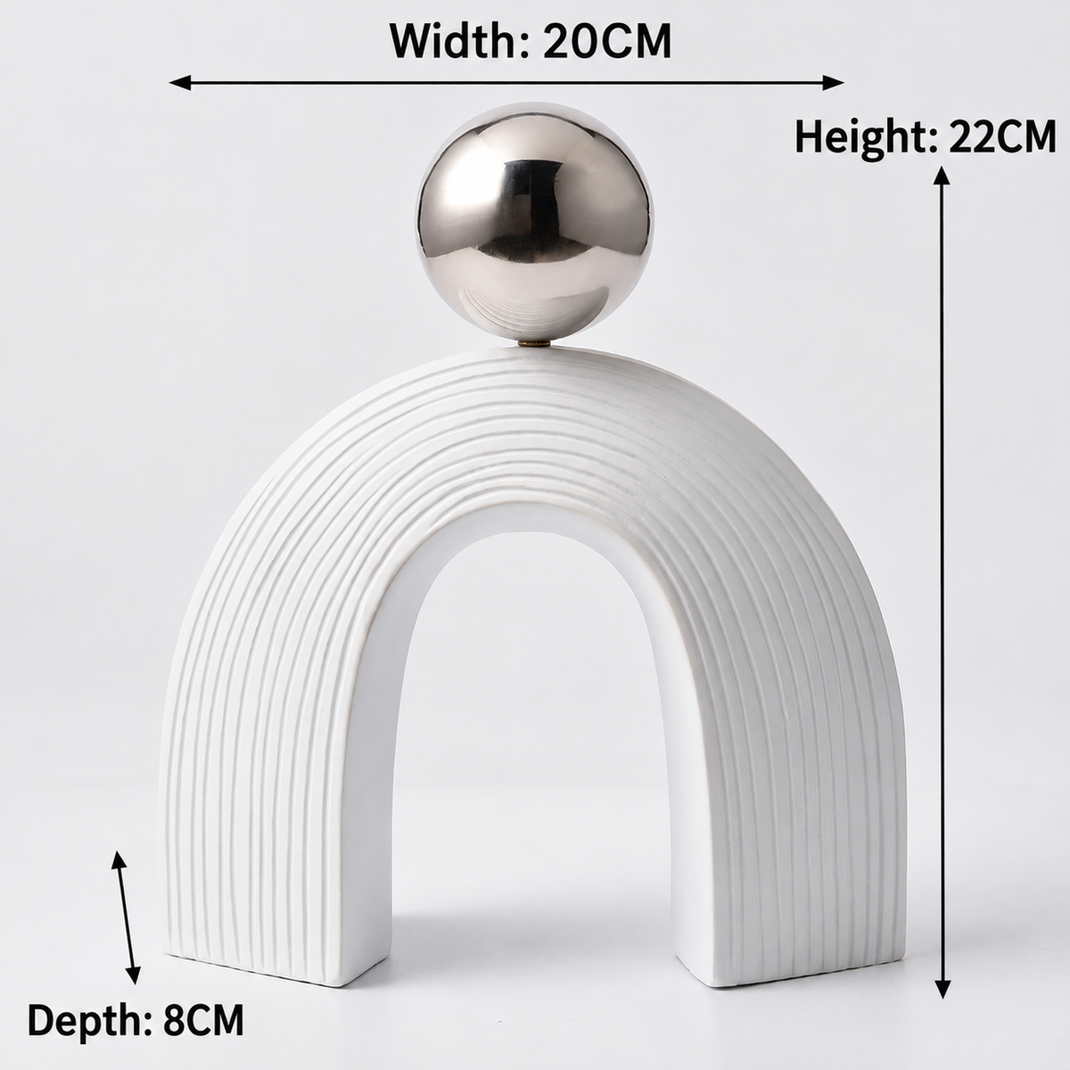 Arch and Ball Desktop Sculpture, Ribbed Decorative Accent