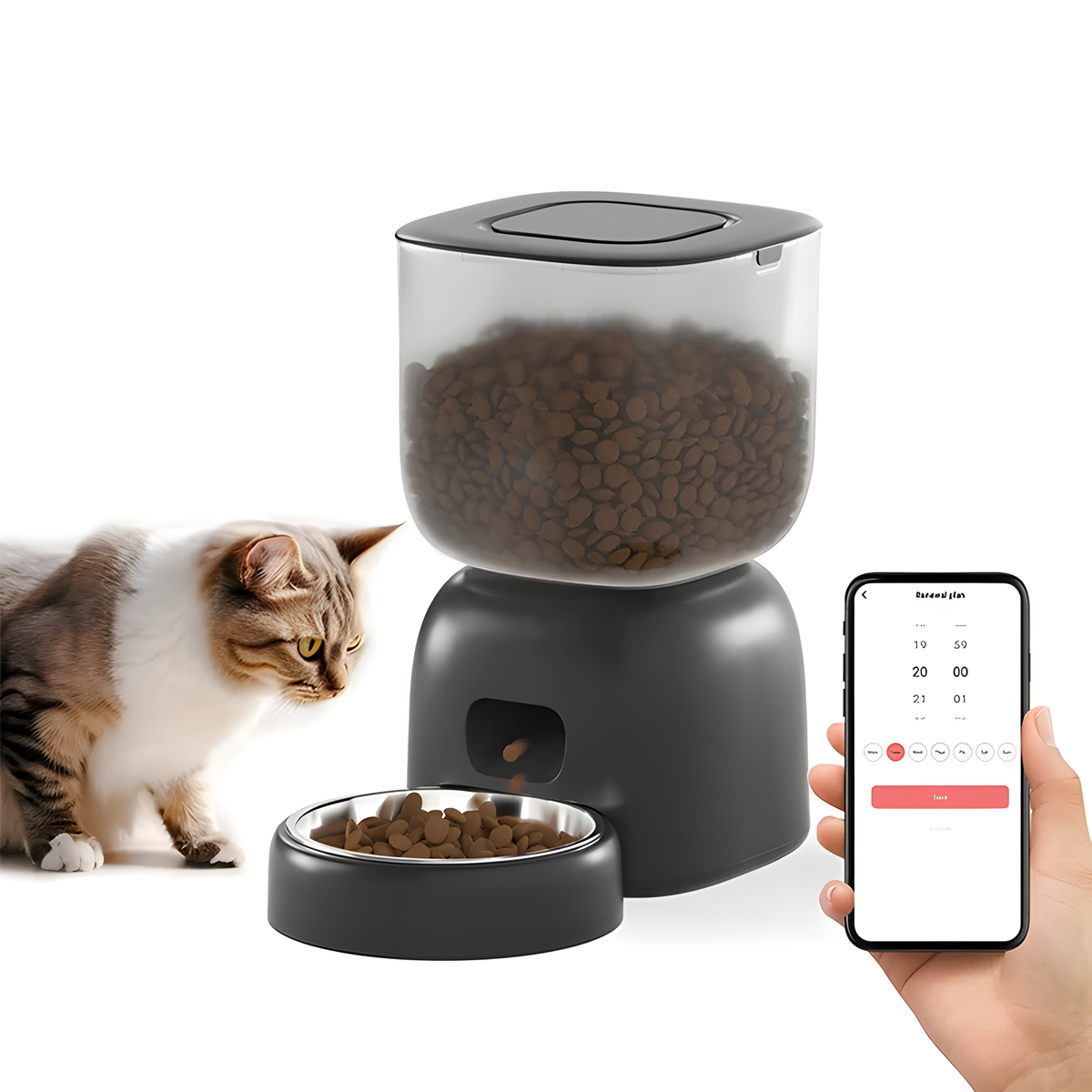 Automatic Pet Feeder for Dry Food, White, Black or Cream