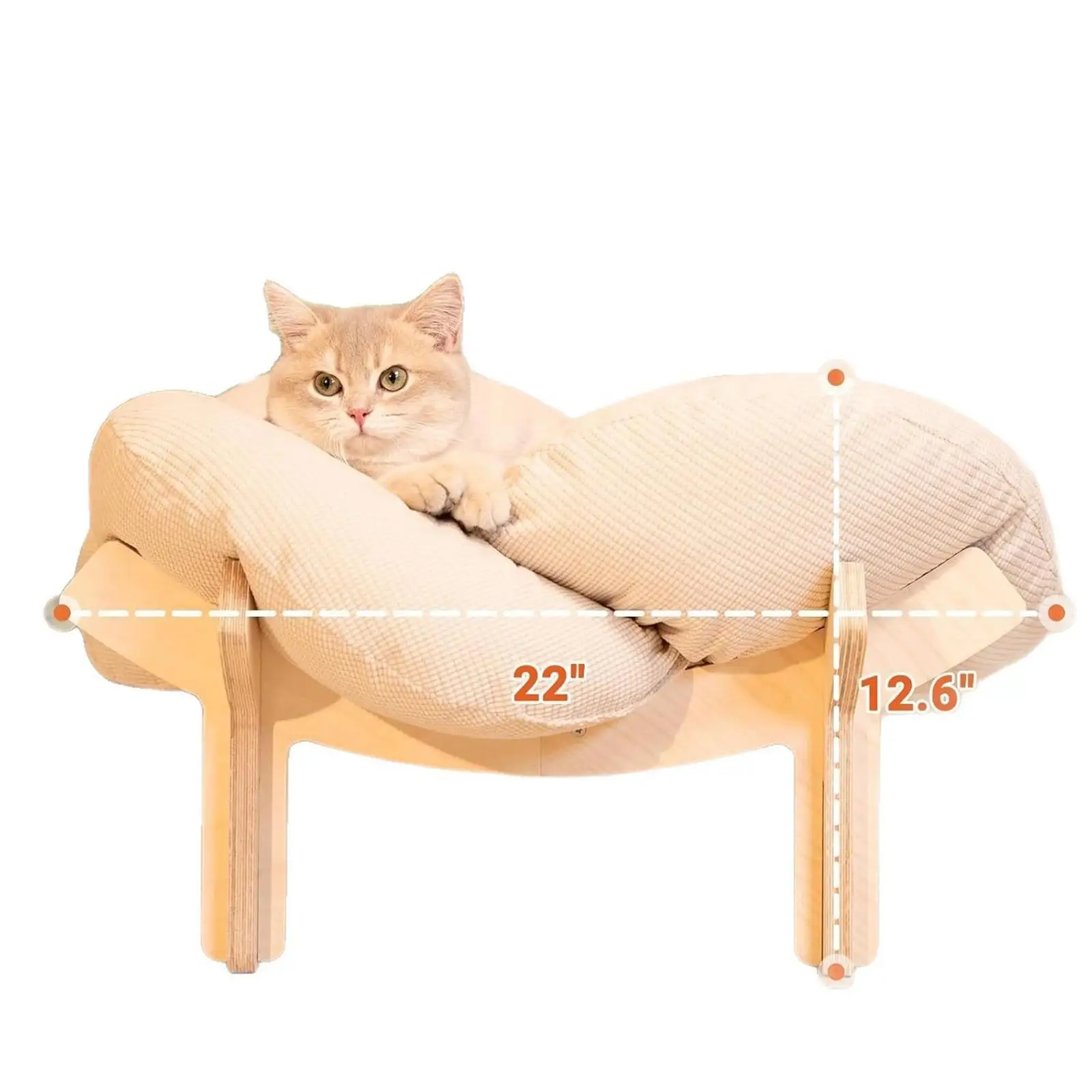 Wooden Frame Cat Bed Flower Cushion Raised Indoor Lounge 22in