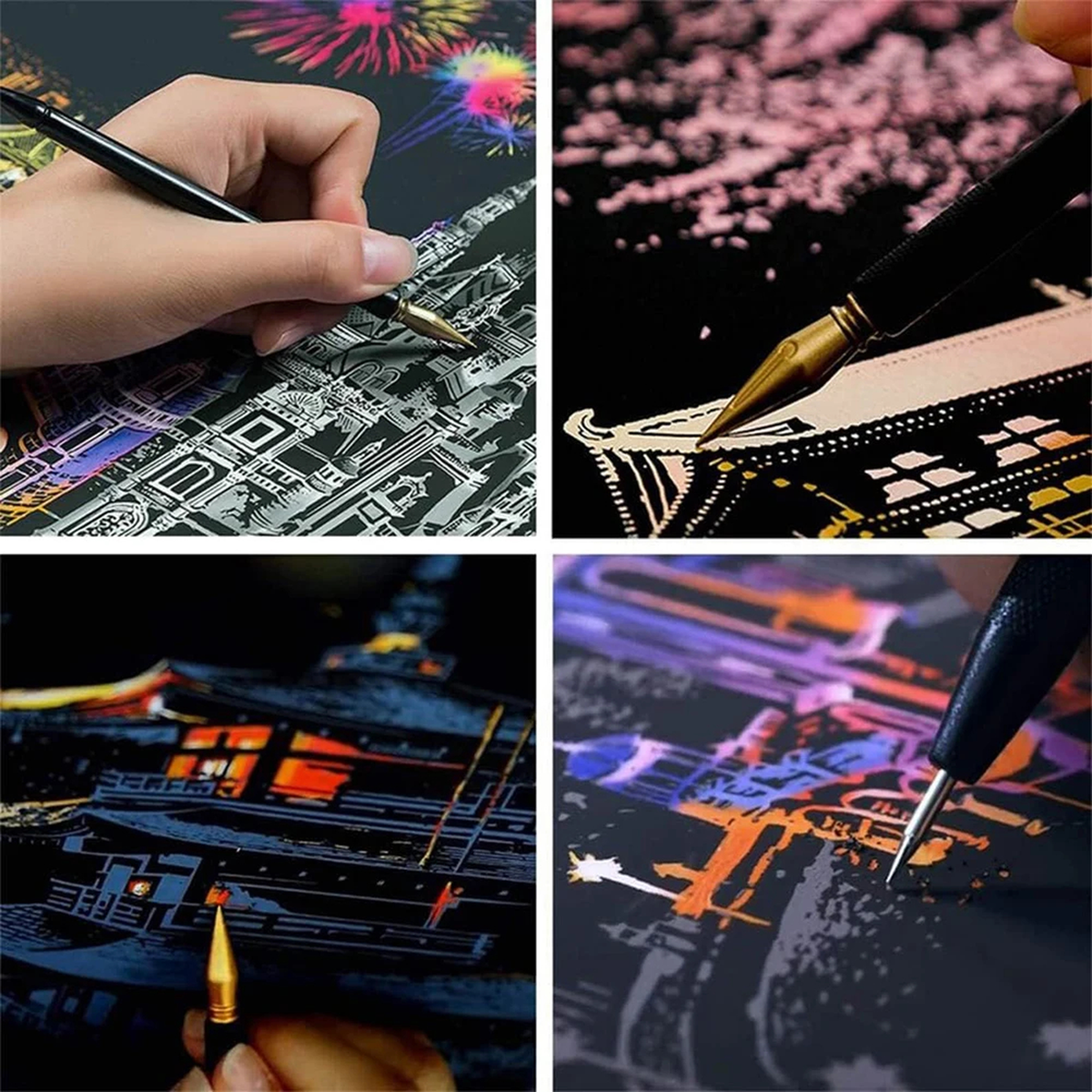 Landmark Scratch Art Kit, Color-Reveal City and Scenic Designs