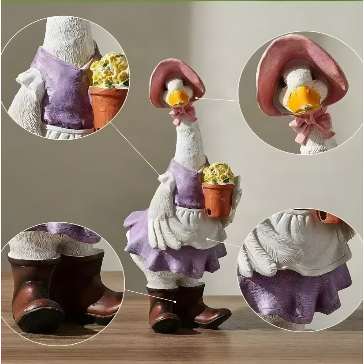 Resin Gardener Duck Figurine, Individual Decorative Accent