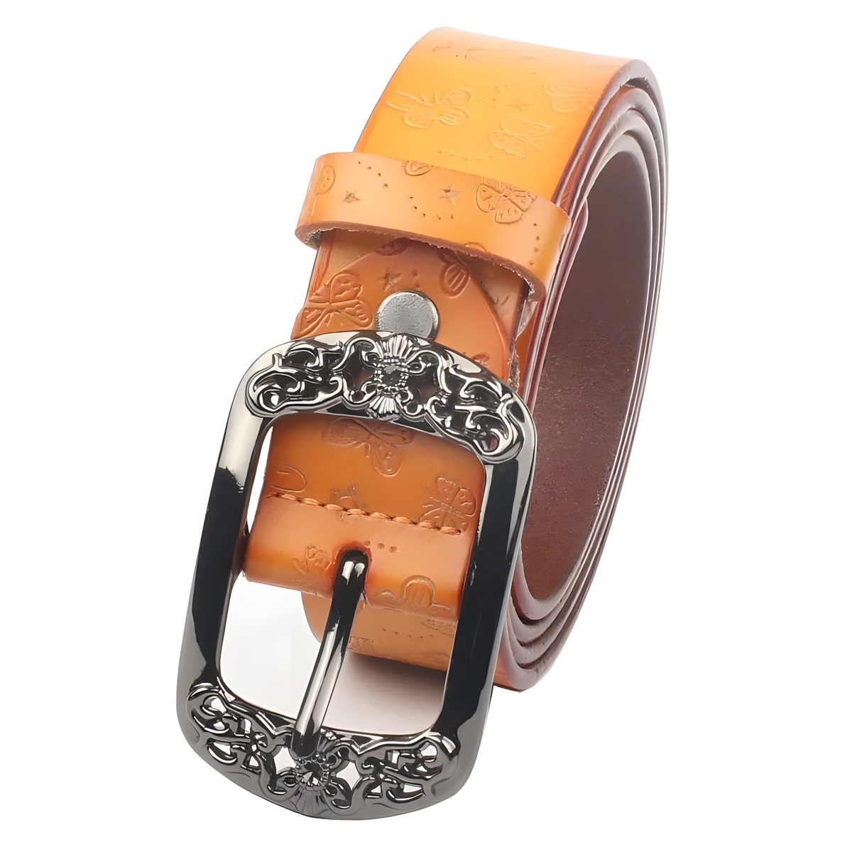 Women's Butterfly-Embossed Belt with Decorative Pin Buckle