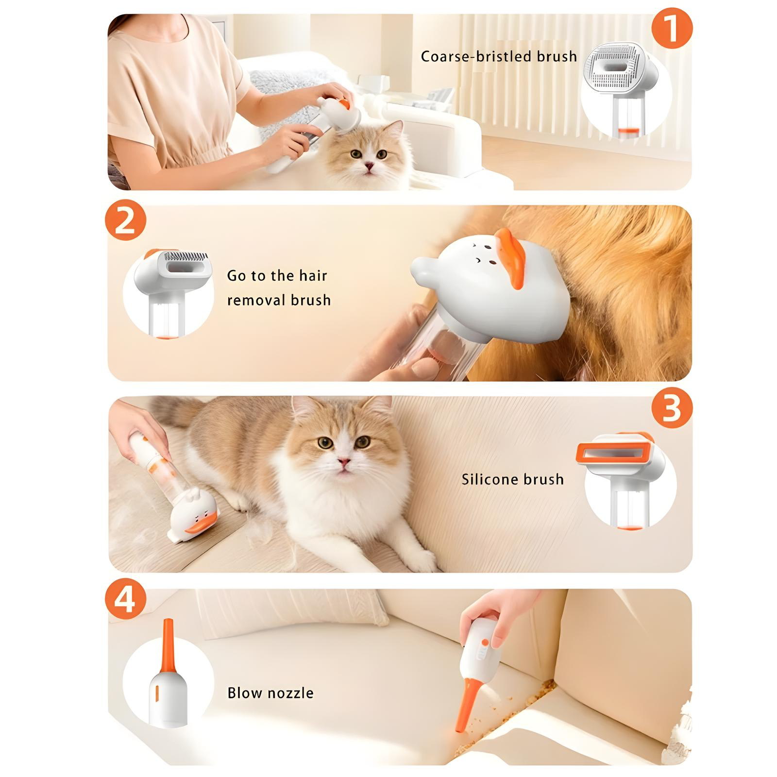 4-in-1 Electric Pet Grooming & Hair Removal Brush