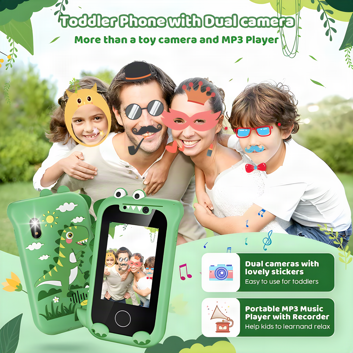 Dinosaur Kids Touchscreen Toy Phone with Front and Rear Cameras