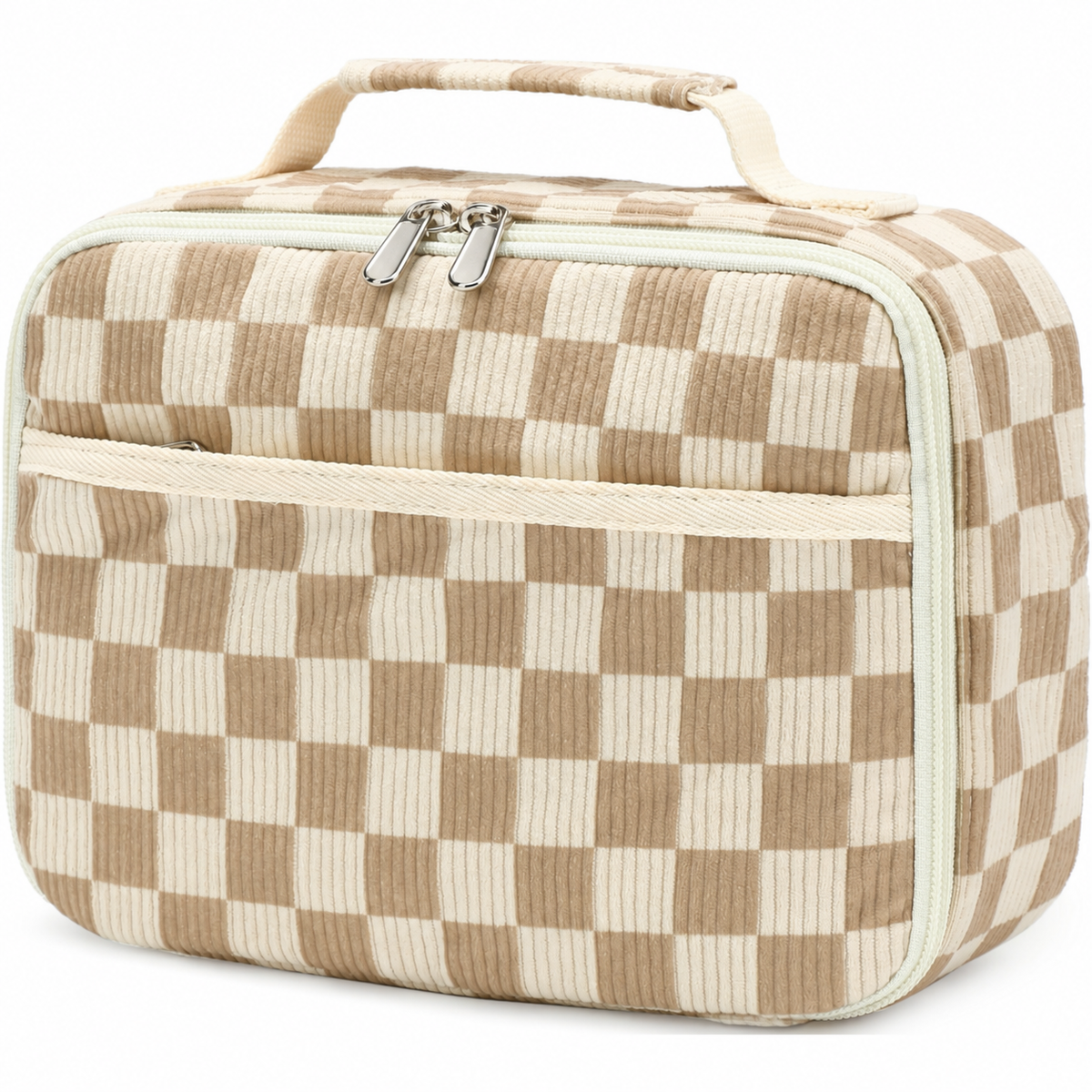 Corduroy Insulated Lunch Bag with Handle and Storage Pockets