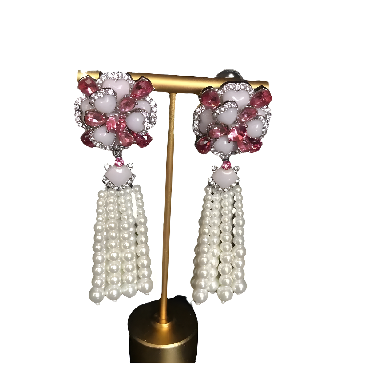 Floral Tassel Jewelry Set, Pearl-Look Necklace and Earrings