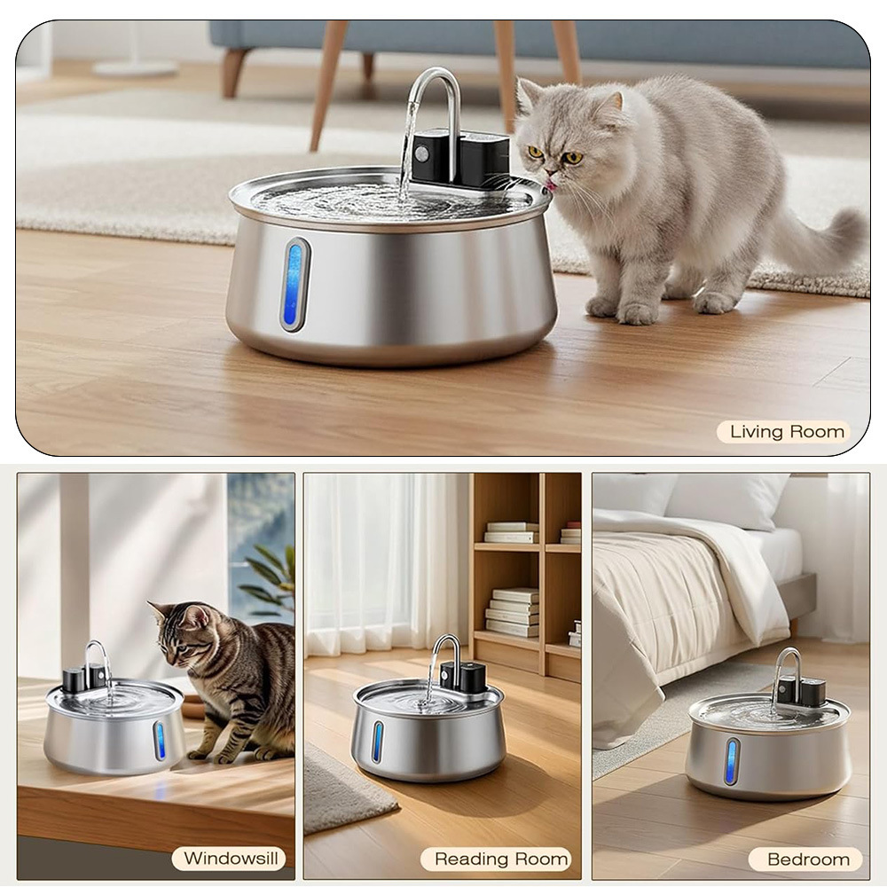 4L Stainless Steel Cat Water Fountain with Motion Sensor