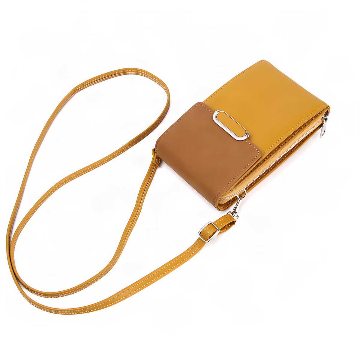 Compact Crossbody Phone Wallet with Strap and Flap Closure