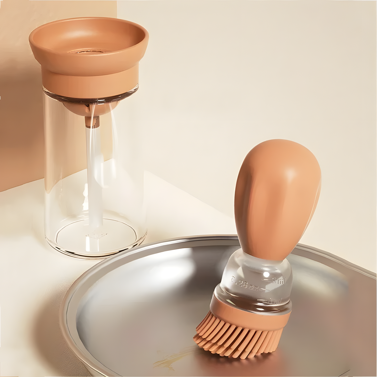 Glass Oil Dispenser with Basting Brush and Squeeze-Bulb Top