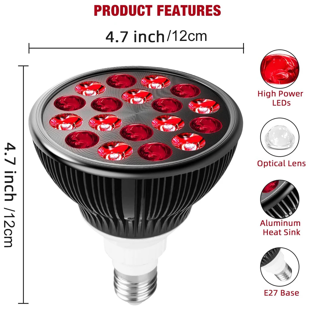 54W Red Light Clamp Lamp with E27 Base and Adjustable Mount