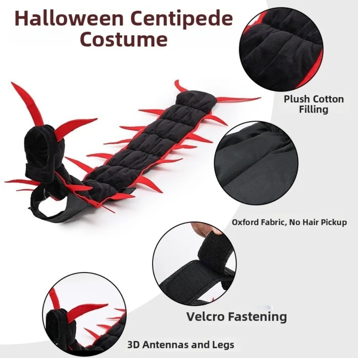 Fluffy Centipede Halloween Cat Costume with Hood and 3D Legs