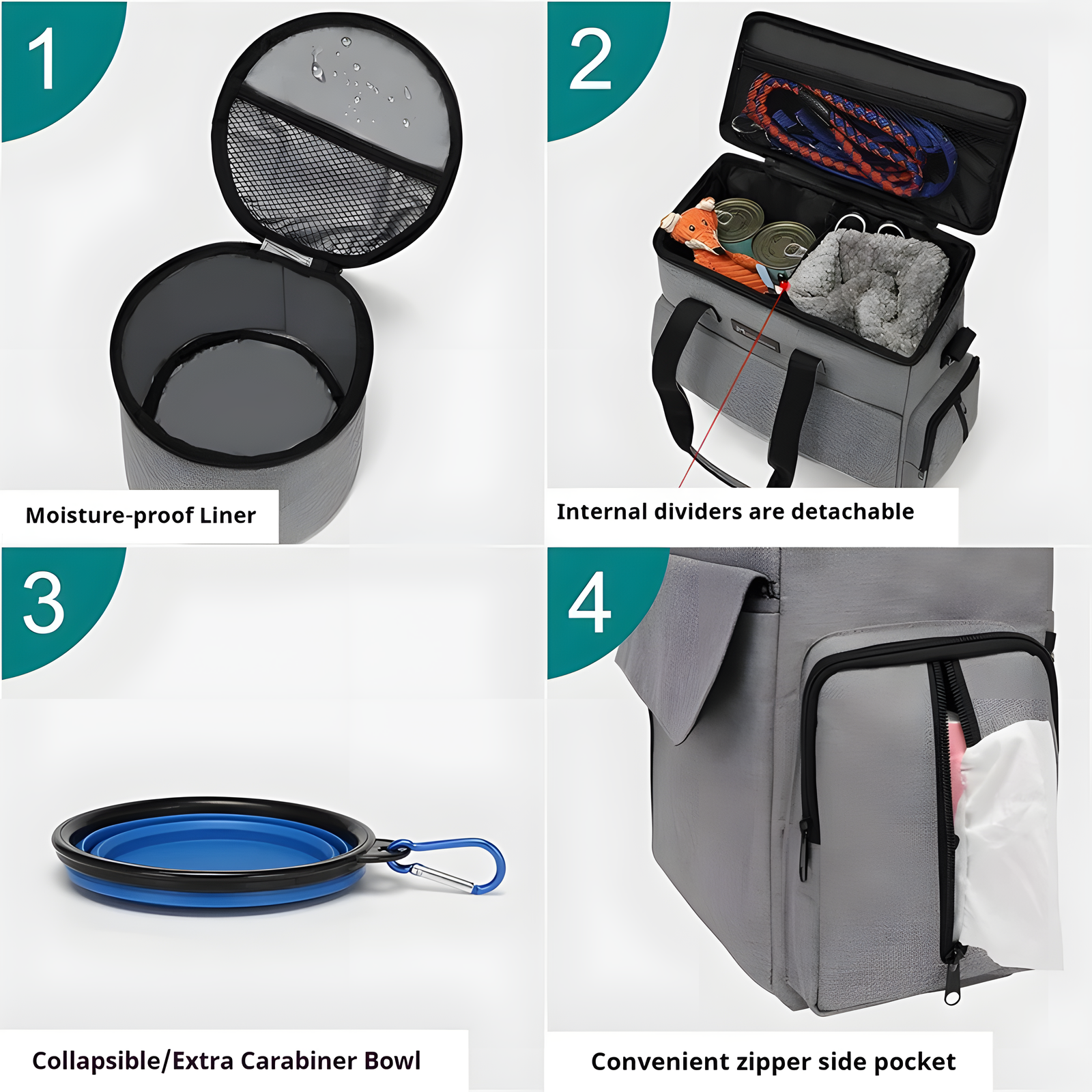 Foldable Pet Travel Carrier Bag with Bowls for Small Pets