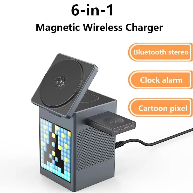 6-in-1 Magnetic Wireless Charging Station with Bluetooth Speaker & LED Light - TradixPro