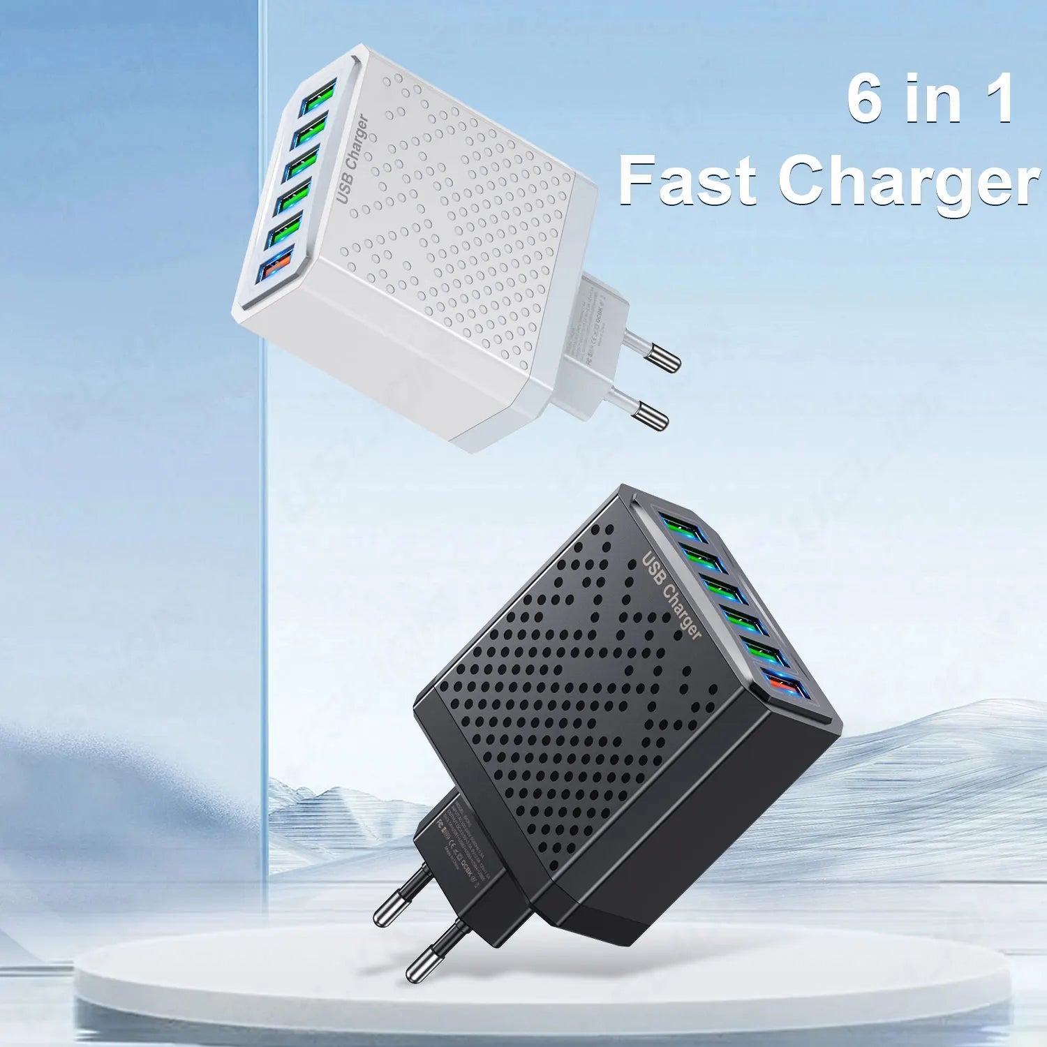 6-in-1 Multi-Port USB Charger - QC3.0 Fast Charging Station | Universal Travel Adapter - TradixPro