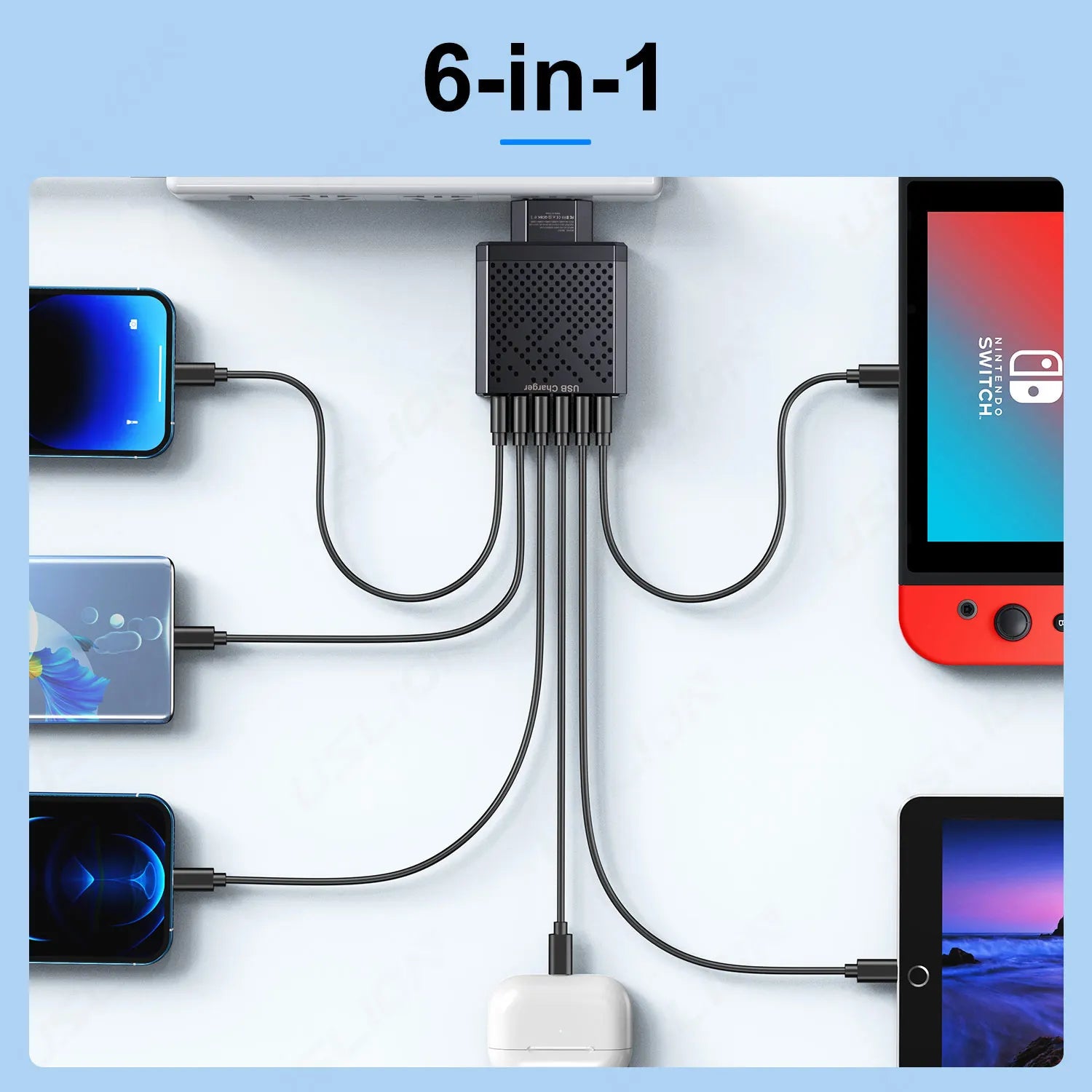 6-in-1 Multi-Port USB Charger - QC3.0 Fast Charging Station | Universal Travel Adapter - TradixPro