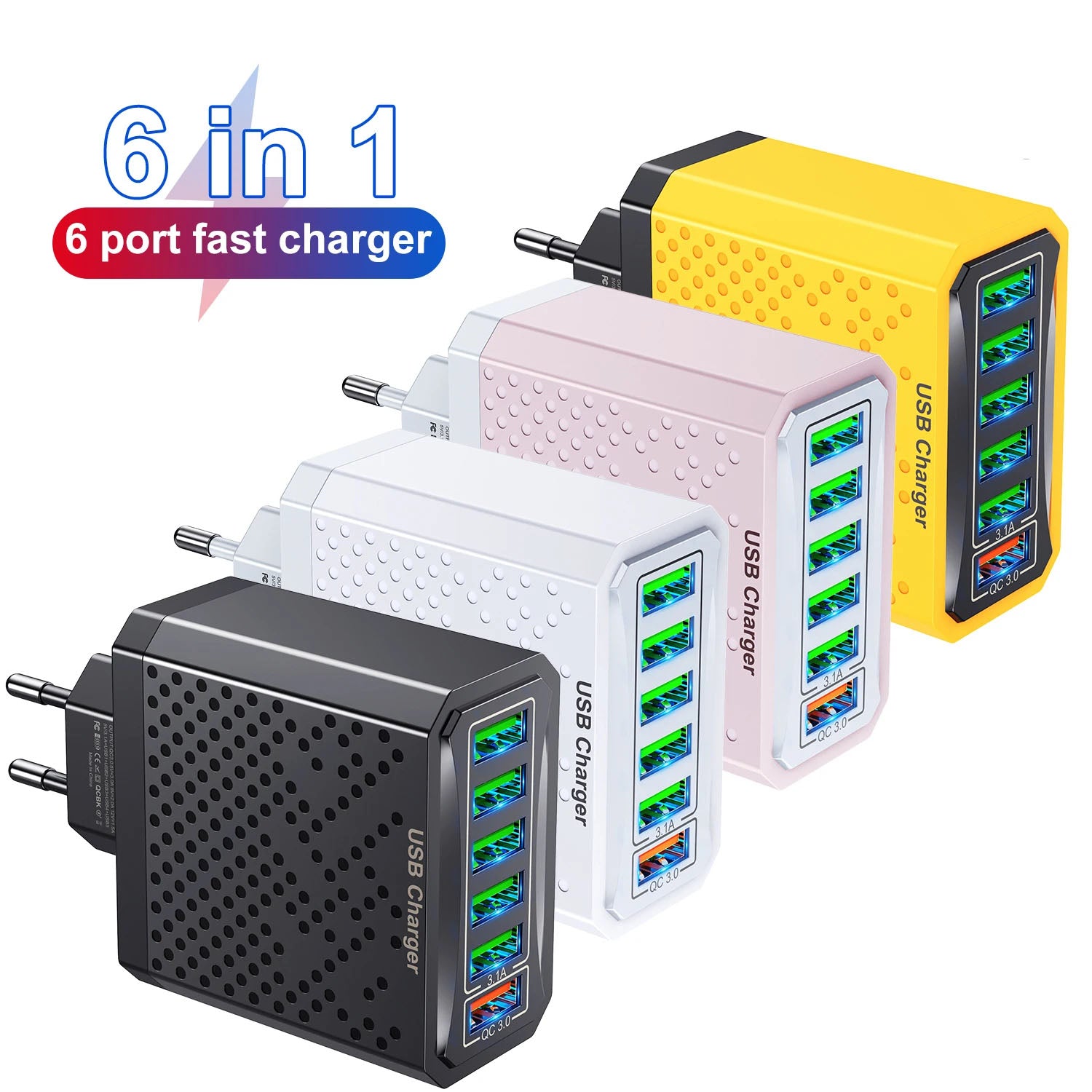 6-in-1 USB Charger QC3.0 - Fast Charging Station for Multiple Devices - TradixPro