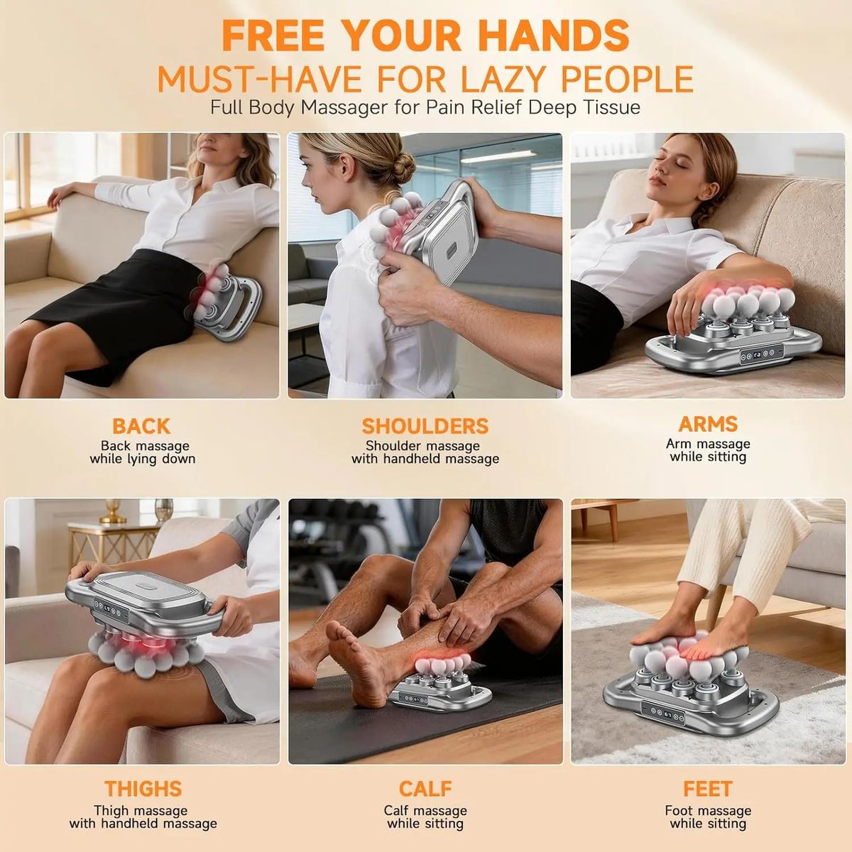 16-Head Handheld Electric Massager, Dual Handles and Display