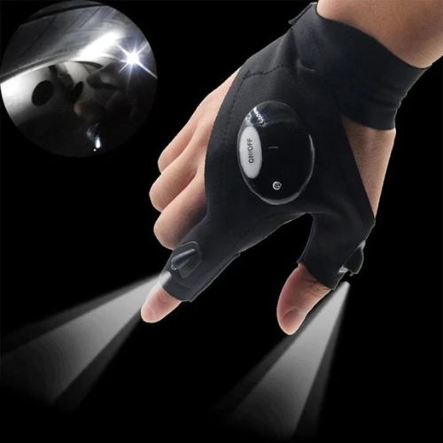 Fingerless LED Flashlight Gloves, Right, Left or Pair Options