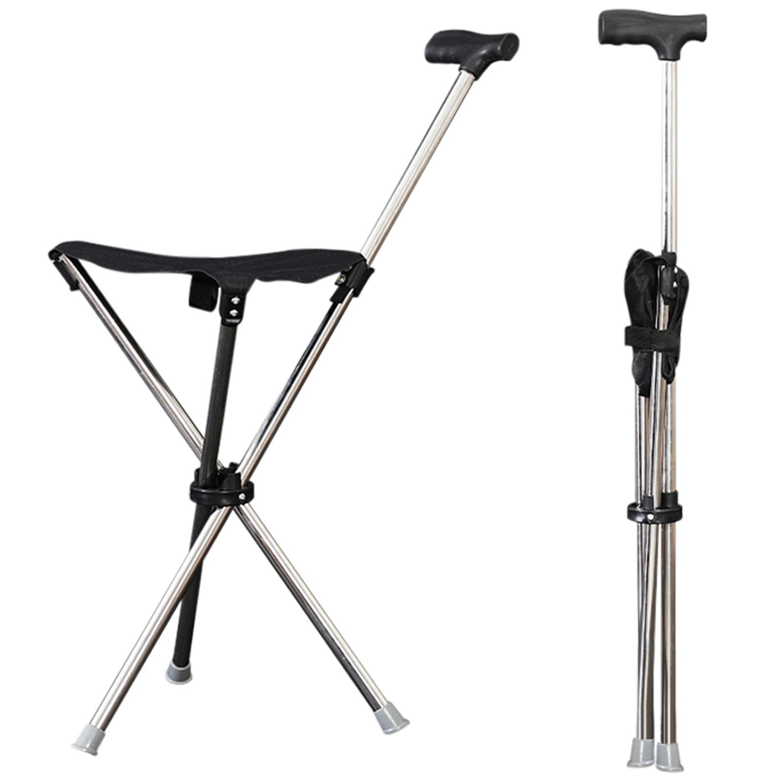 Folding Cane Stool Portable Fabric Seat Adjustable & Fixed Height