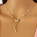 Butterfly Drop Pendant Necklace with Fine Bead Accents