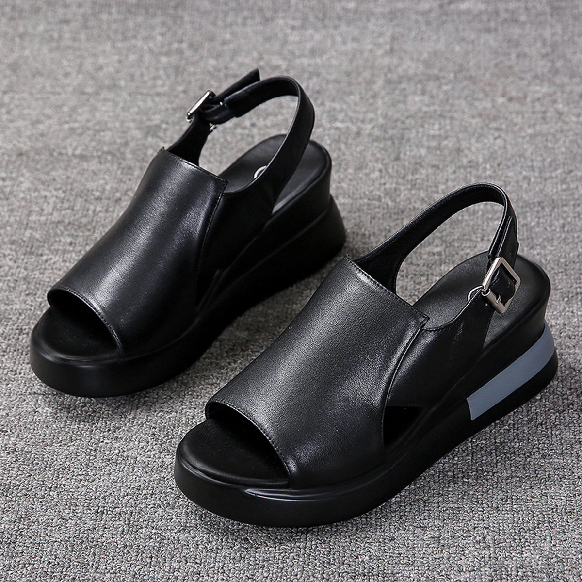 Women's Open-Toe Platform Sandals with Adjustable Ankle Buckle