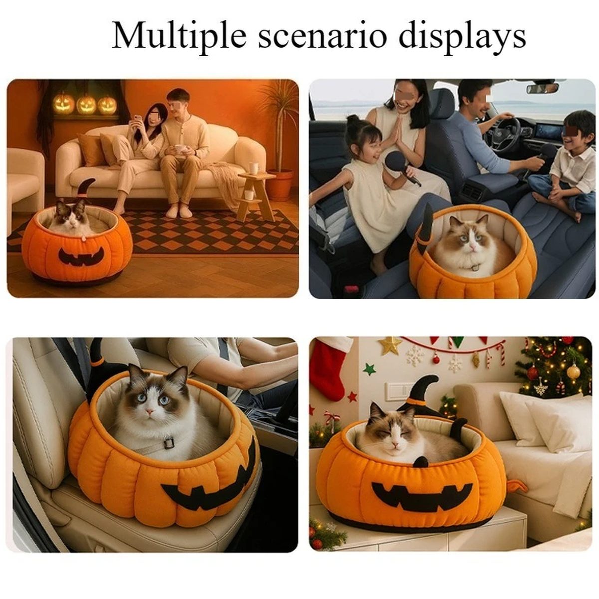 Pumpkin Cat Bed, Round 54 cm, Raised Rim, Removable Cushion