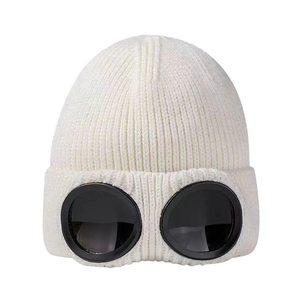 Fleece-Lined Rib-Knit Goggle Beanie with Flip-Up Winter Lenses
