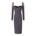 Square-Neck Lace Midi Dress with Long Sheer Sleeves