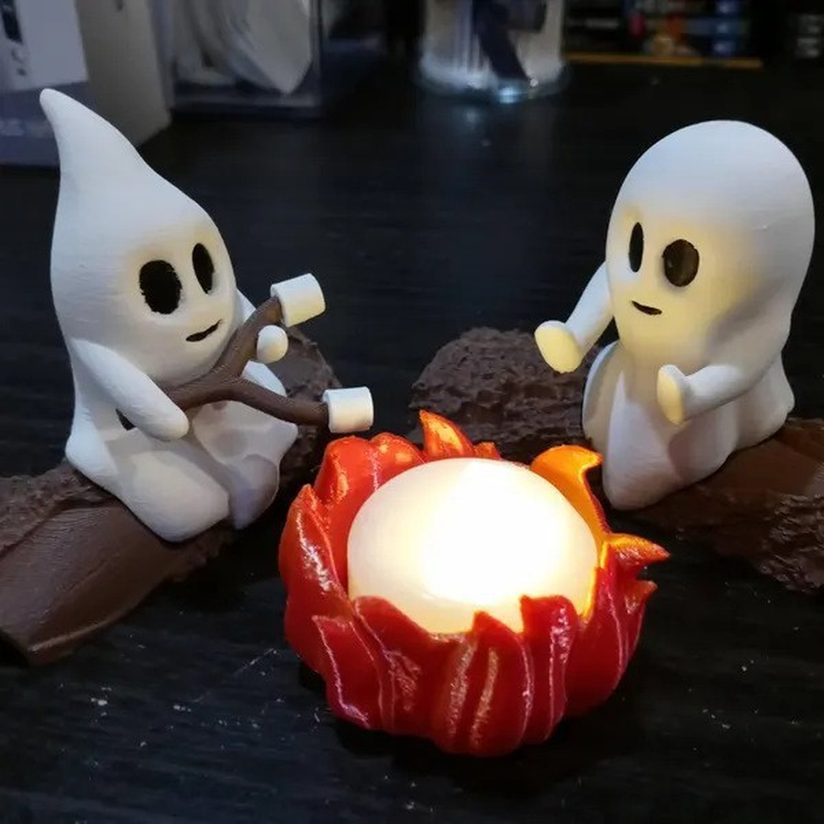 Light-Up Halloween Ghost Figurine Scene with Pumpkin Glow