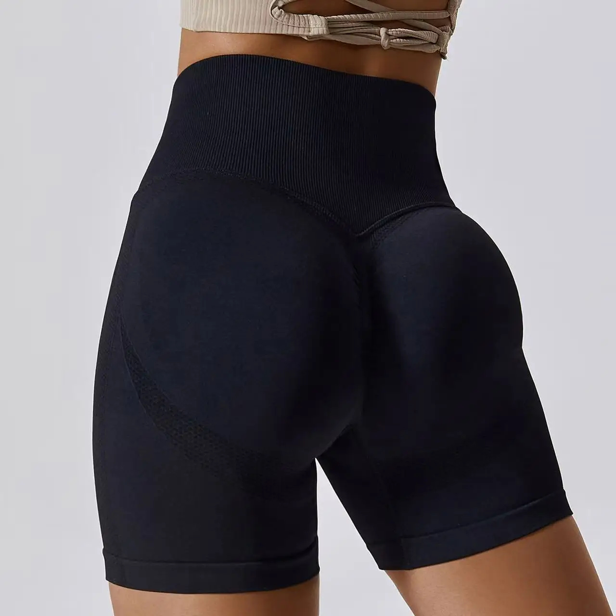 Women's Seamless High-Waisted Yoga Shorts with Scrunch Detail