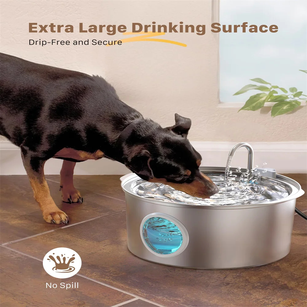 7L Stainless Steel Dog Water Fountain Quiet Pump Large Breed