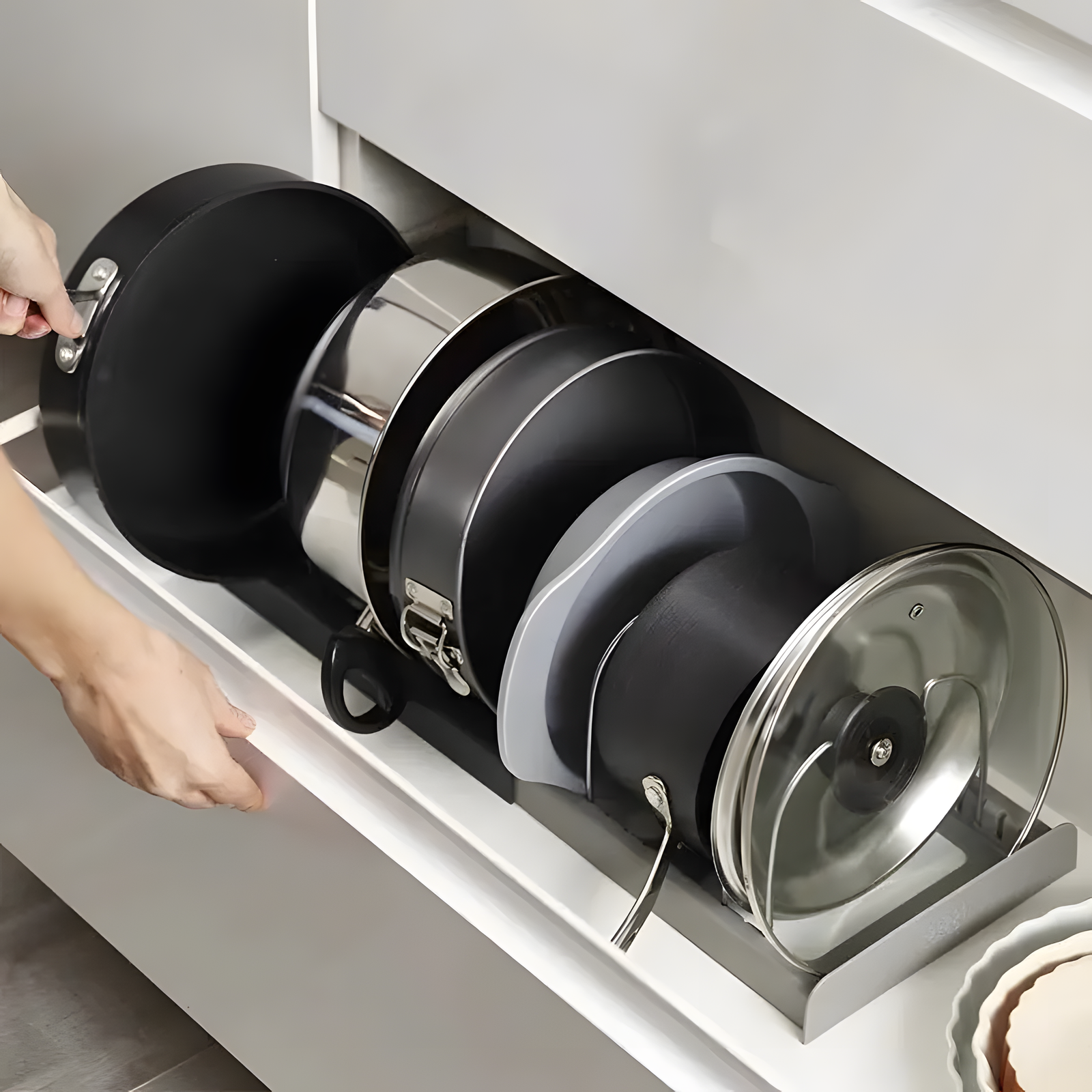 Adjustable Pot Lid Rack for Organized Cookware Storage at Home