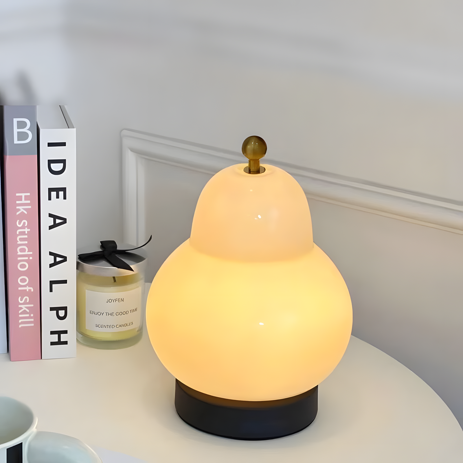 Glass Pear Table Lamp Touch Control LED 24cm Bedside Light
