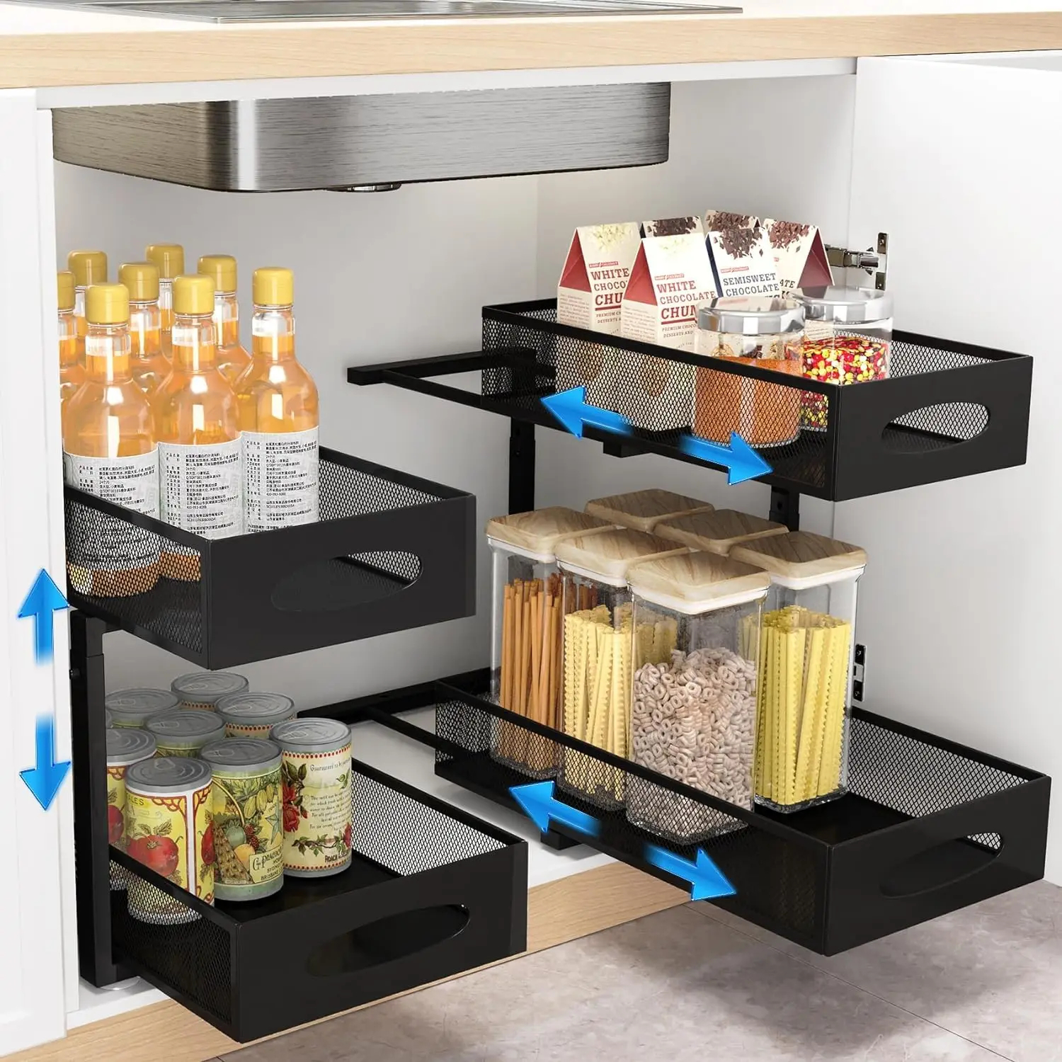 Pull-Out Under-Sink Organizer Rack for Cleaning Supplies