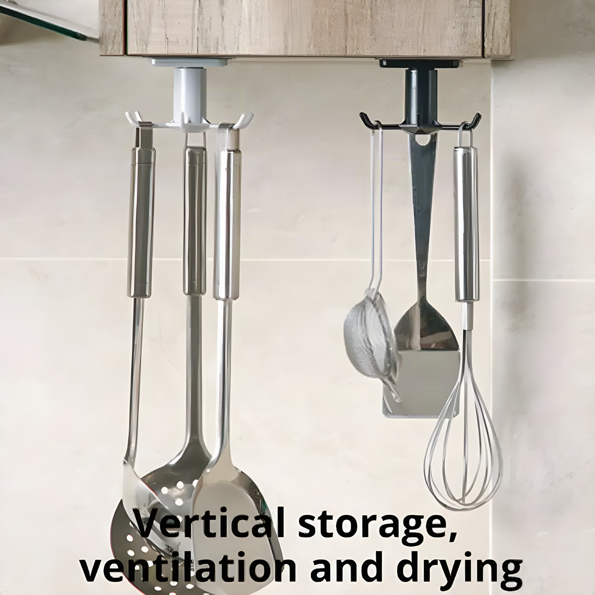 Rotating Six-Hook Utensil Hanger with Adhesive Mounting Pad